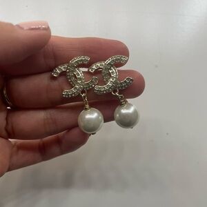 Designer inspired gold and White Pearl Earrings